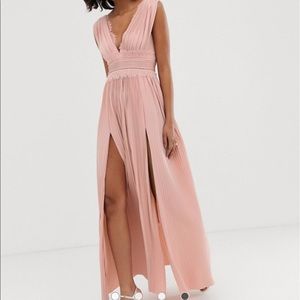 Light pink ASOS Lace Insert Pleated Maxi Dress